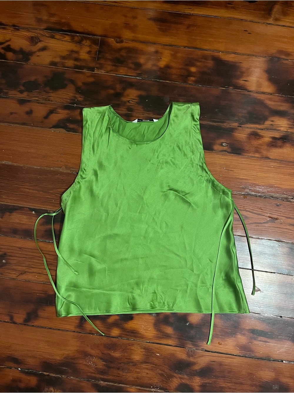 Silk Sleeveless Side-Tie Top in Lime Green